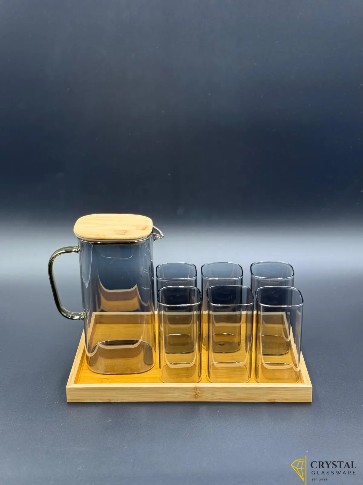 8 Pcs Turkey Glass Water Set with Wooden Tray